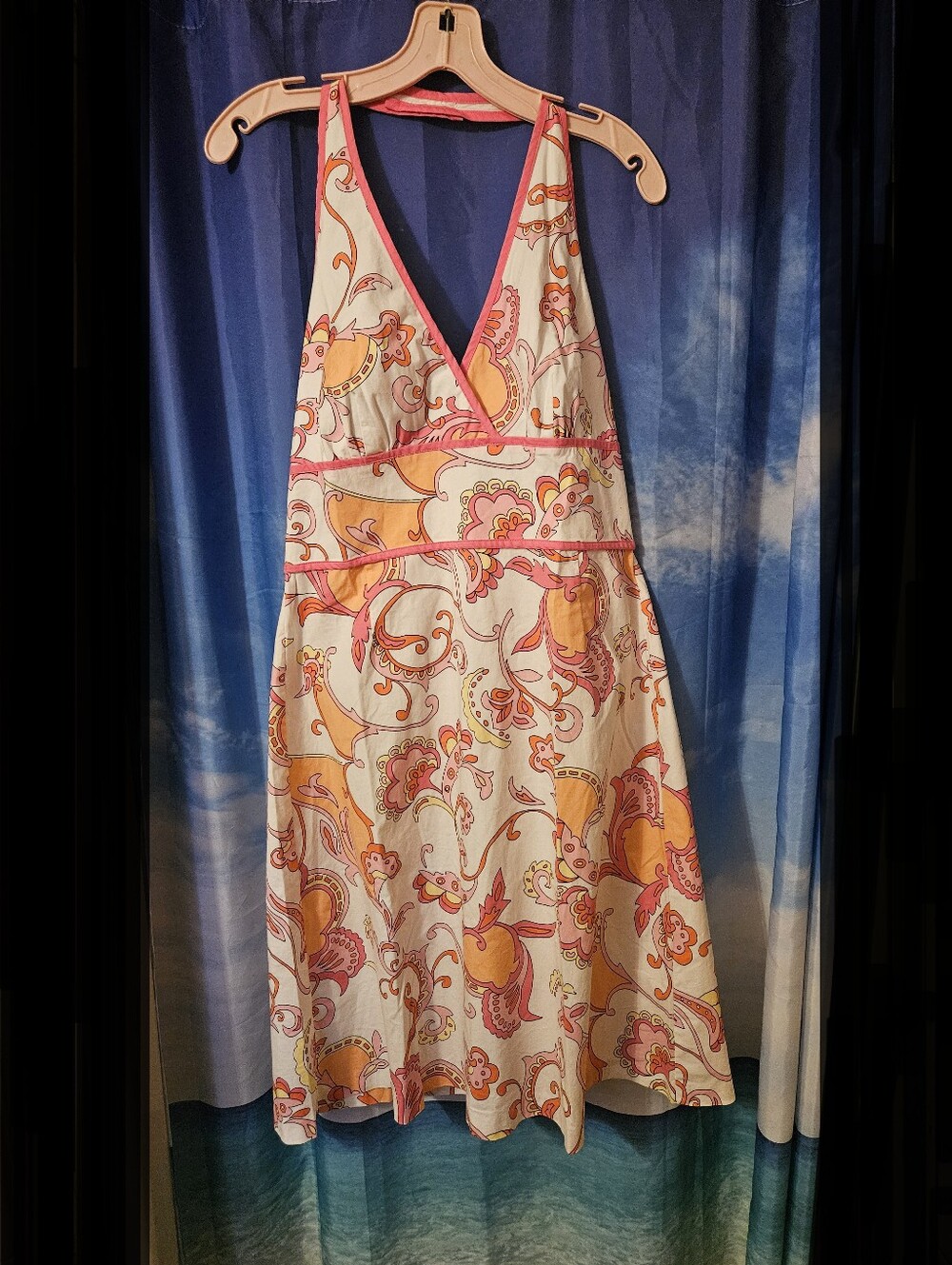 New York & Company White Paisley Sundress With Pink Trim